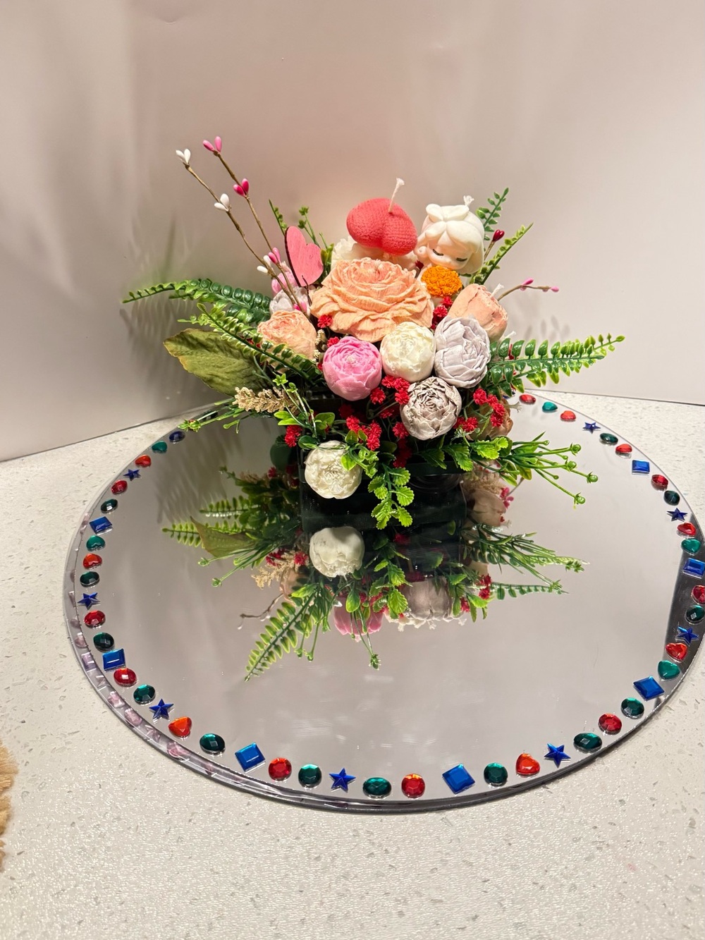 Artificial Pink & Peach Floral Centerpiece Arrangement by